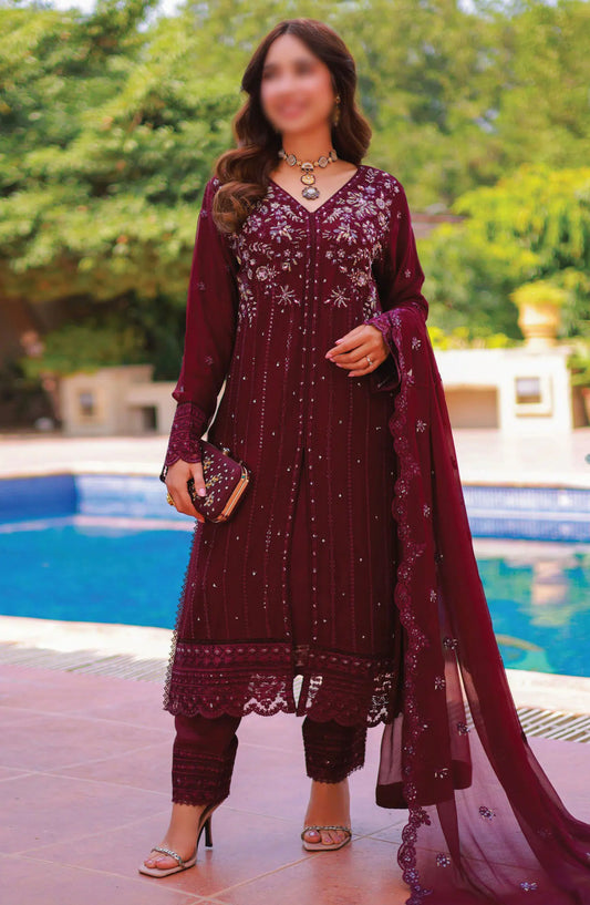 Guzel AQS Formal Festive Stitched 3 Pcs Chiffon Collection - Design 04
