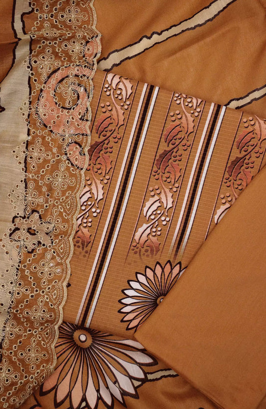 Printkari Unstitch Printed Viscose Collection with Emb Slub Voile Dupatta - Design 04