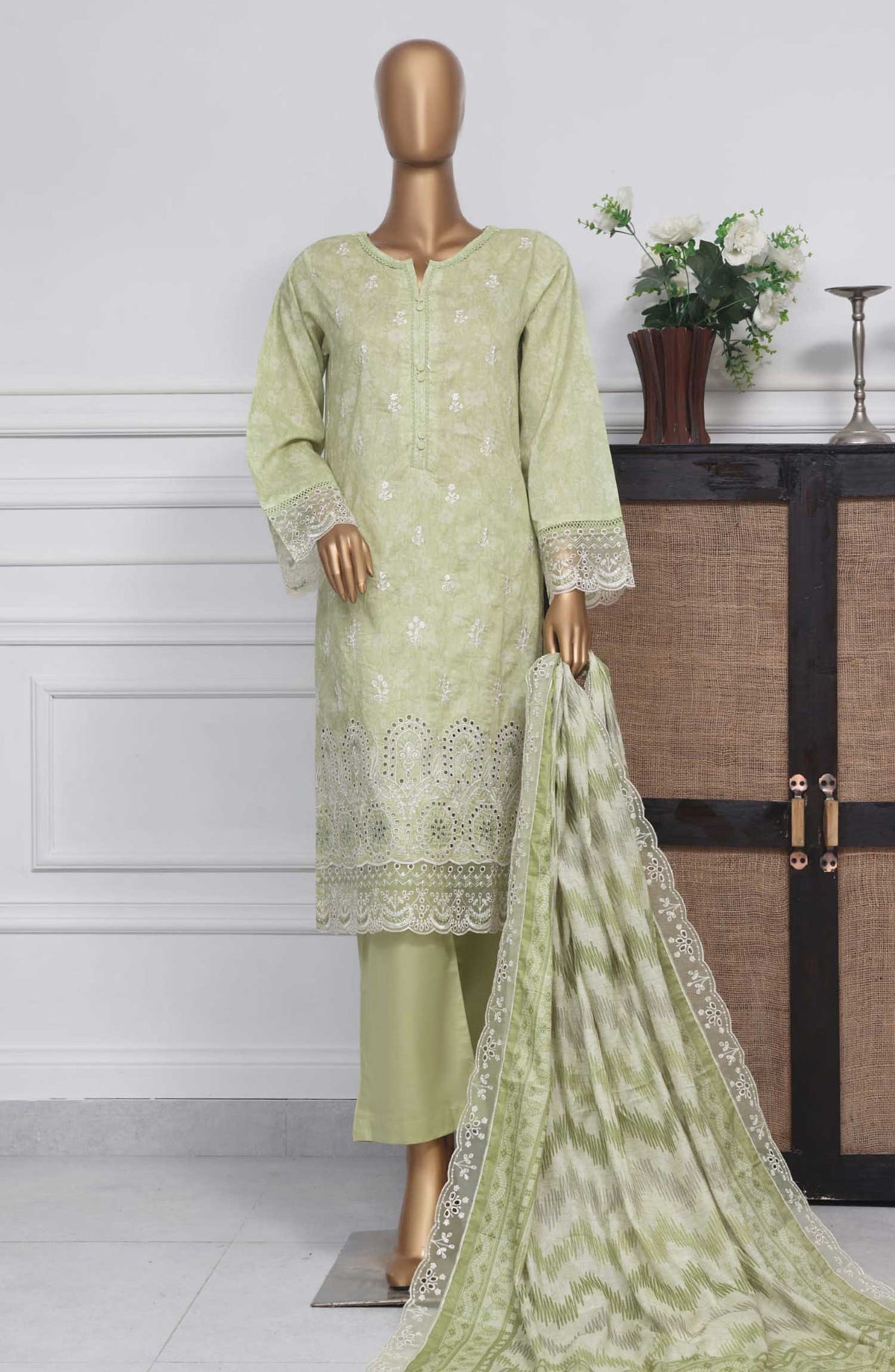 Amyrah by Sadabahar Embroidered Lawn Stitched 3 Piece Suit - D-04 - SD25AL - Pista Green - Summer Collection