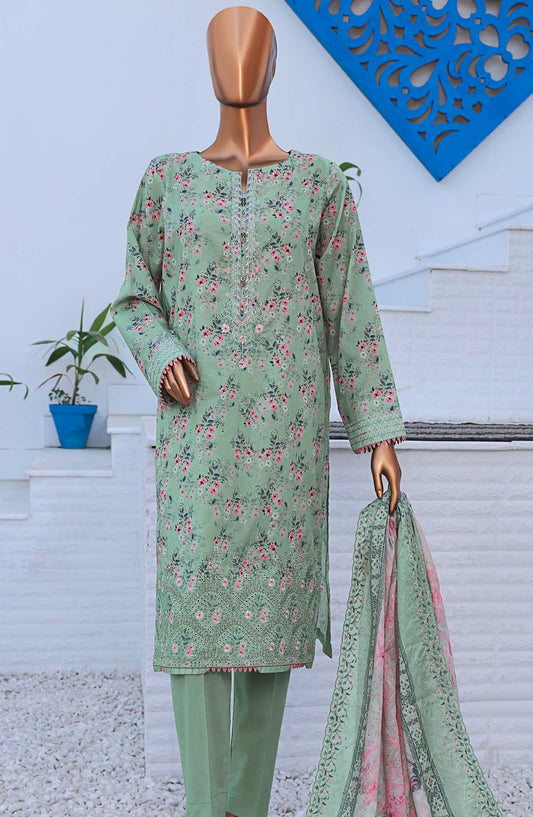 HZ Textile Embroidered Lawn Unstitched 3 Piece Suit - D-04 - HZ25PELV2 - Green - Summer Collection