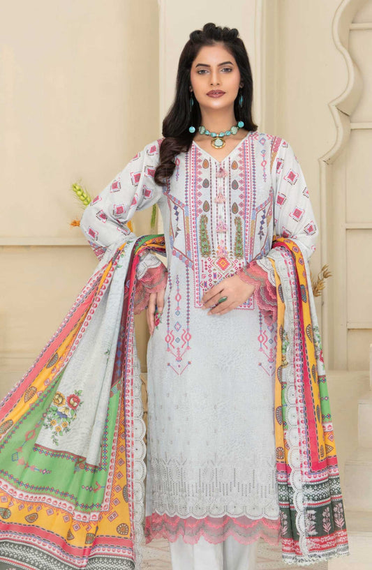 Mashaal by Riaz Arts Embroidered Lawn Unstitched 3 Piece - D-04 - RA25MEL - Light Grey - Summer Collection
