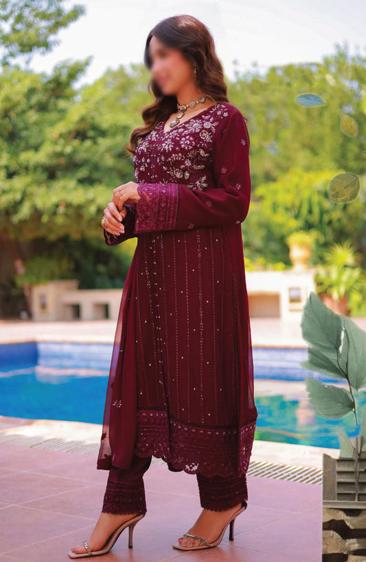 Guzel AQS Formal Festive Stitched 3 Pcs Chiffon Collection - Design 04