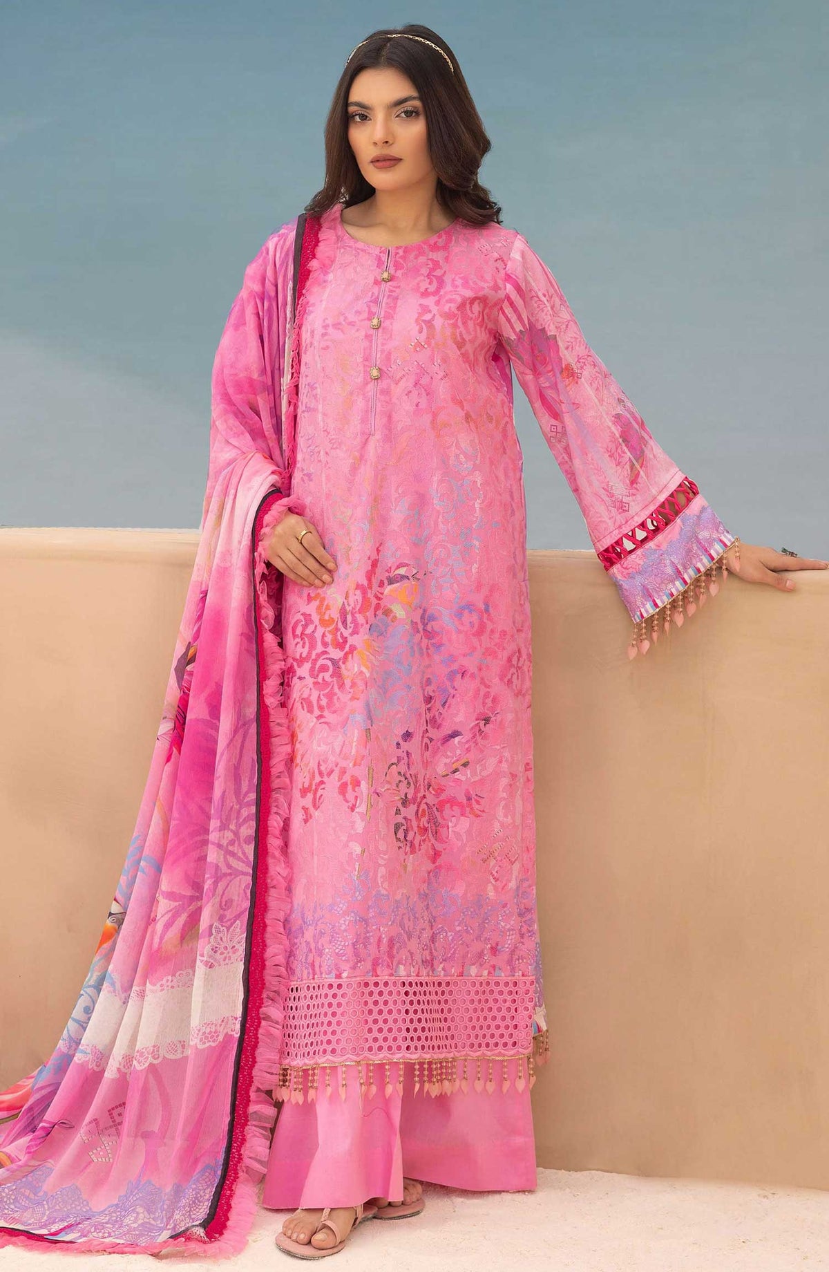 Mahees Rang e Bahar by Riaz Arts Chikankari Lawn Unstitched 3 Piece - D-04 - RA25MCL - Pink - Summer Collection
