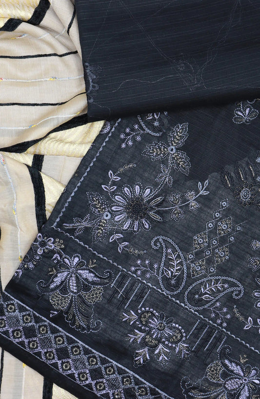 Lavish Unstitched Luxury Embroidered Lawn With Fancy Dupatta Collection 2024 - Design 04