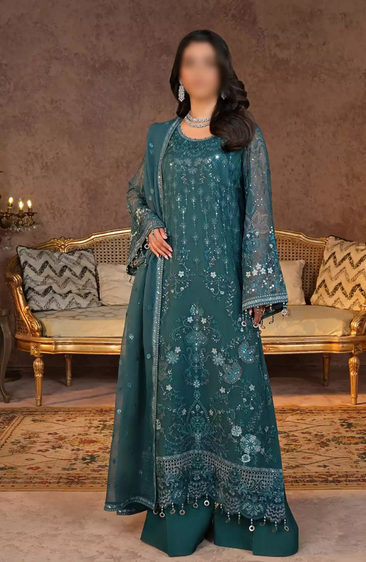 Lamisah Zebaish Luxury Chiffon Collection - Design -04 Pine Green