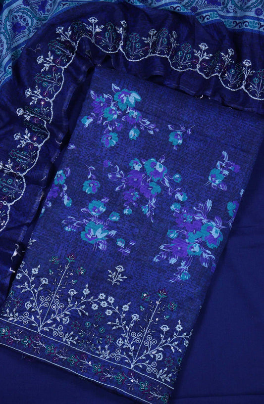 Bana Dora by Amna Khadija Embroidered Lawn Unstitched 3 Piece - D-05 - AM25BDV5 - Blue - Summer Collection