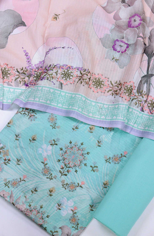 Bana Dora by Amna Khadija Embroidered Lawn Unstitched 3 Piece - D-05 - AM25BDV6 - Light Blue - Summer Collection