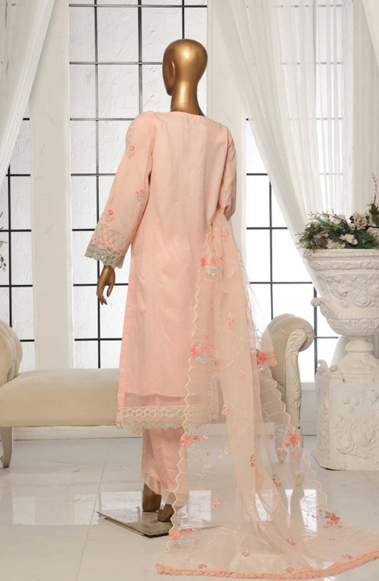 Bin Saeed Embroidered Organza Stitched 3 Piece - D-05 - BS25EO - Peach - Festive Collection