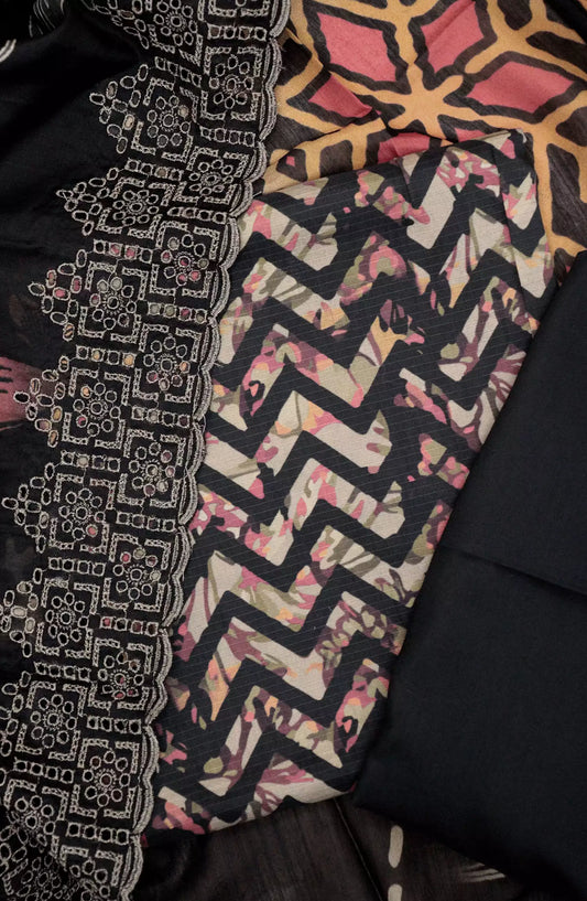 Printkari Unstitch Printed Viscose Collection with Emb Slub Voile Dupatta - Design 05