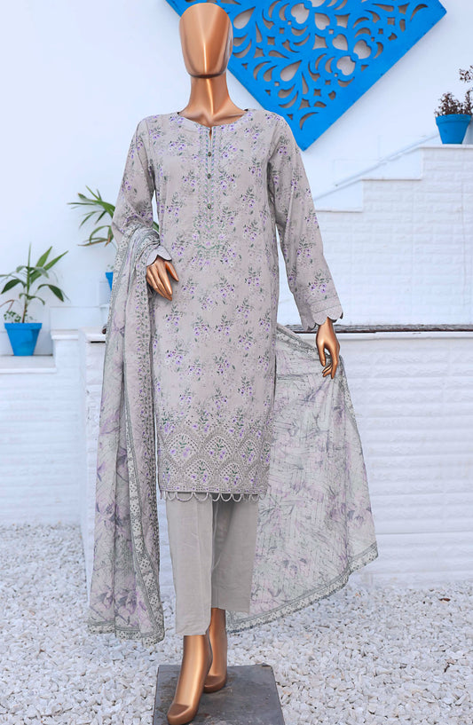 HZ Textile Embroidered Lawn Unstitched 3 Piece Suit - D-05 - HZ25PELV2 - Grey - Summer Collection