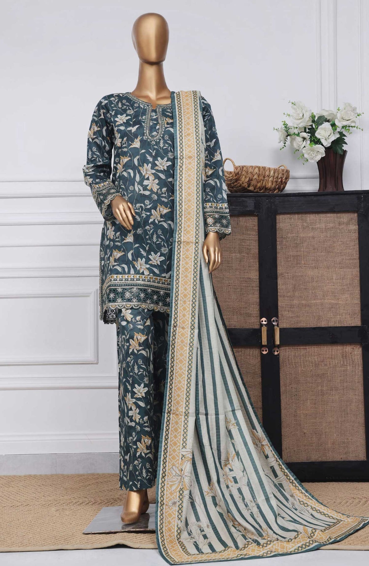 Malika by Sadabahar Embroidered Stitched 3 Piece - D-05 - SD25M - Aqua - Summer Collection