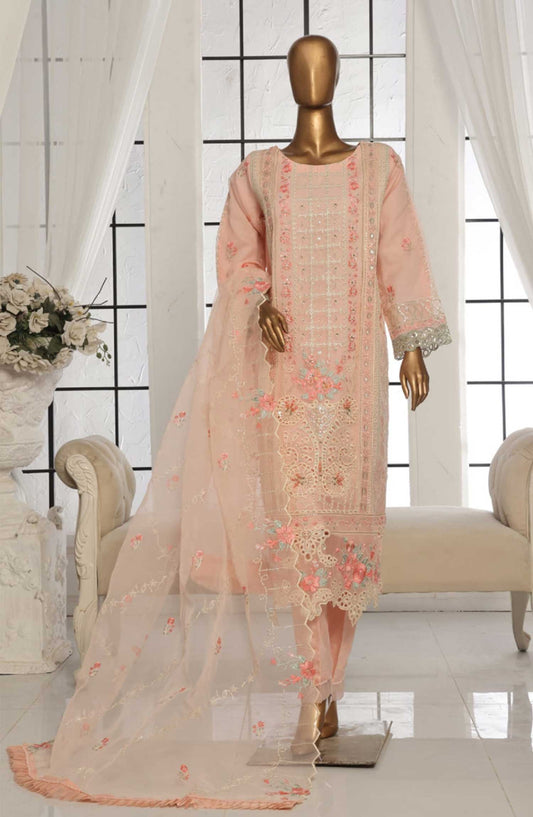 Bin Saeed Embroidered Organza Stitched 3 Piece - D-05 - BS25EO - Peach - Festive Collection