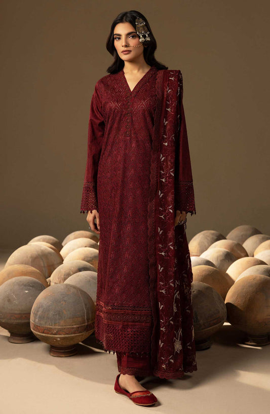 Mahees Dilkash by Riaz Arts Chikankari Lawn Unstitched 3 Piece - D-06 - RA25MD - Maroon - Summer Collection