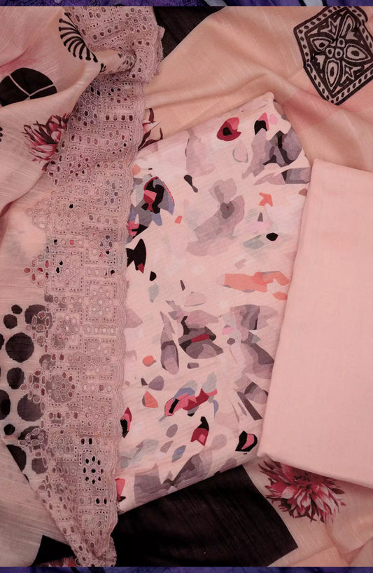 Printkari Unstitch Printed Viscose Collection with Emb Slub Voile Dupatta - Design 06