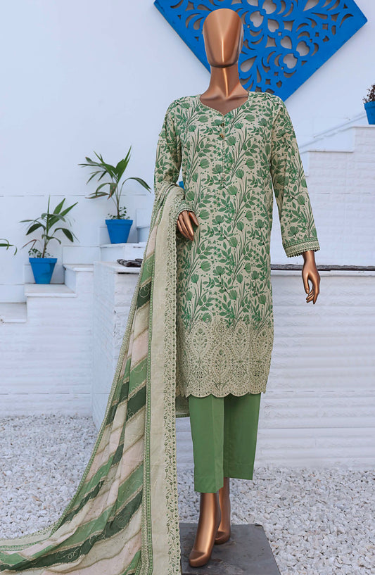 HZ Textile Embroidered Lawn Unstitched 3 Piece Suit - D-06 - HZ25PELV2 - Green - Summer Collection