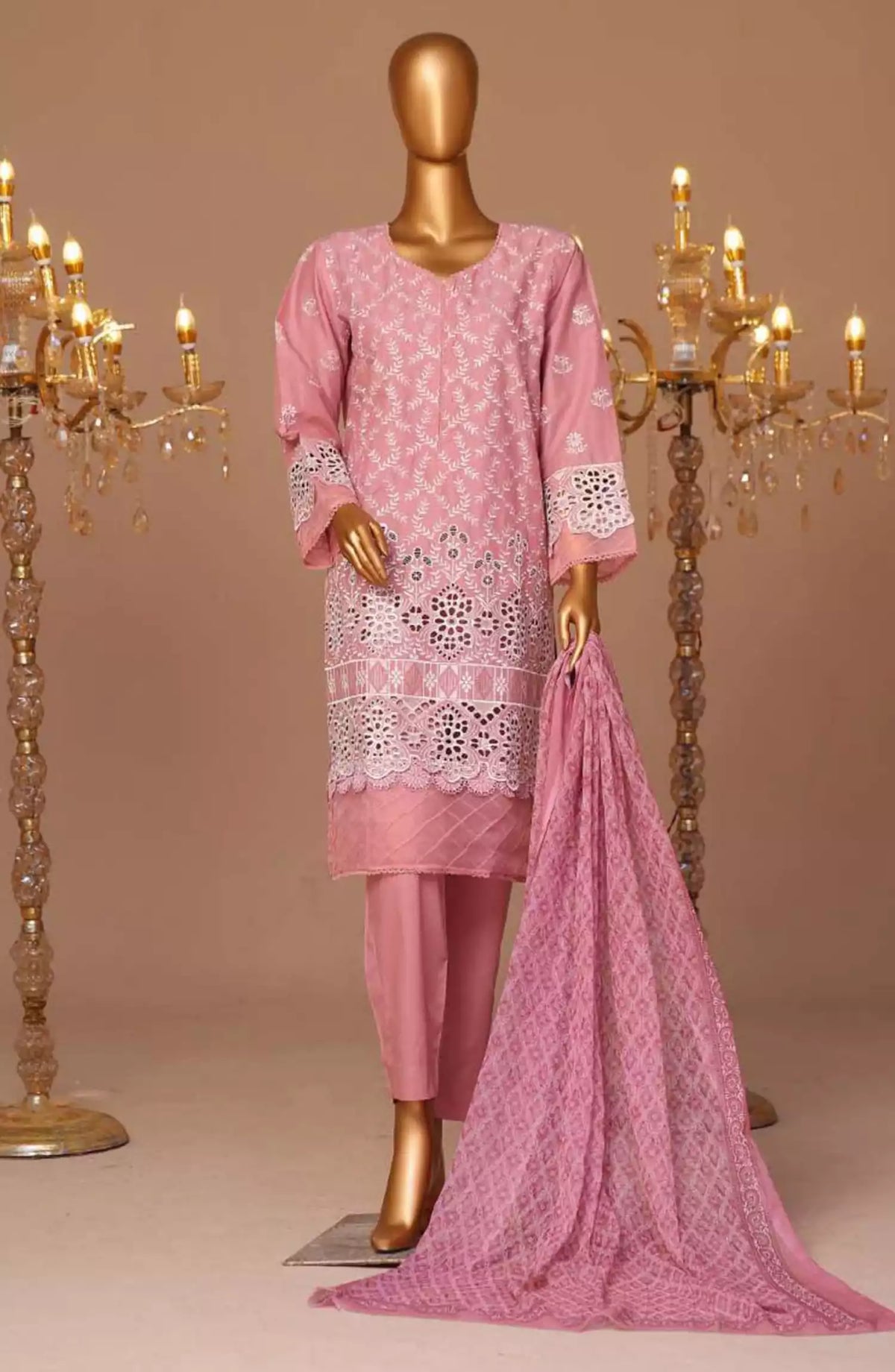 Bin Saeed Cotton Luxury Embroidered with Chiffon Dupatta 3pc Collection - Design 06