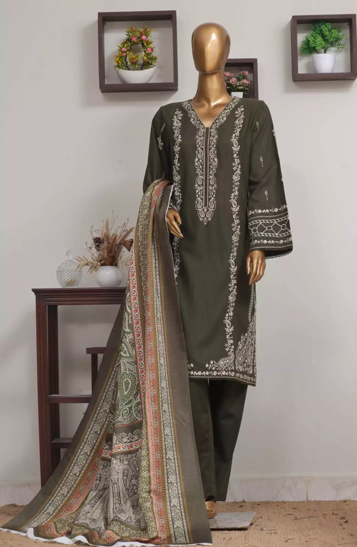 Bin Saeed Exclusive Slub Embroidered Khaddar with Shawl Collection Vol 02 - Design 06