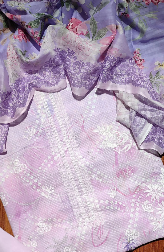Dhagakari Unstitched Embroidered Lawn 3 Pcs Collection - Design-06