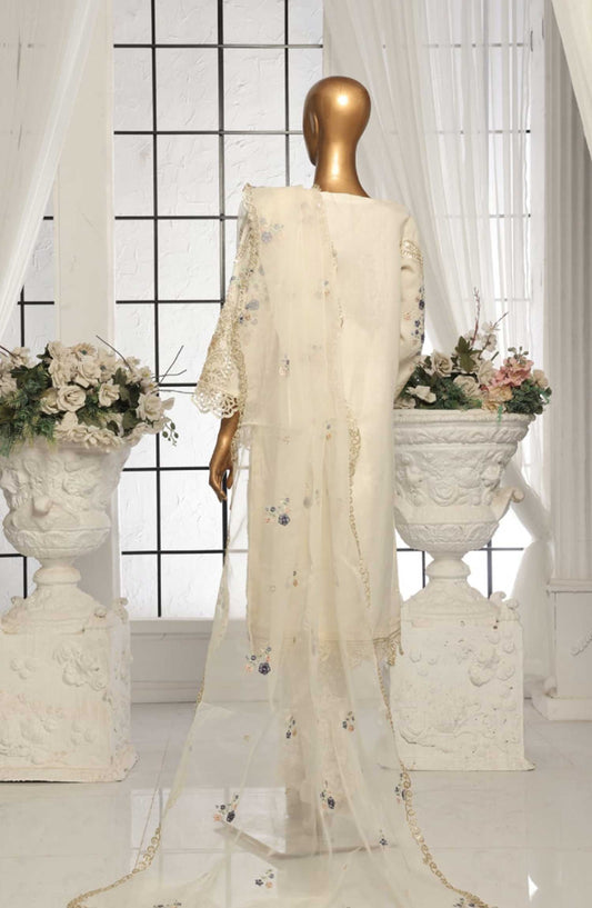 Bin Saeed Embroidered Organza Stitched 3 Piece - D-07 - BS25EO - Cream - Festive Collection