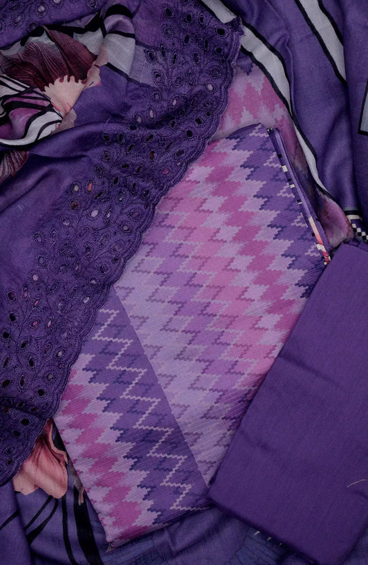 Printkari Unstitch Printed Viscose Collection with Emb Slub Voile Dupatta - Design 07