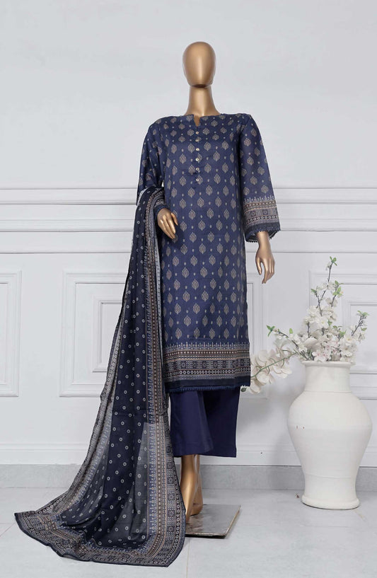 Sadabahar Printed Lawn Stitched 3 Piece - D-07 - SBD25PL - Navy Blue - Summer Collection