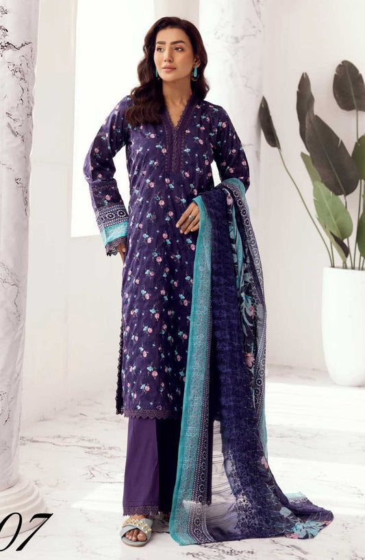 Mahees Hoorain by Riaz Arts Embroidered Lawn Unstitched 3 Piece - D-07 - RA25MH - Purple - Summer Collection