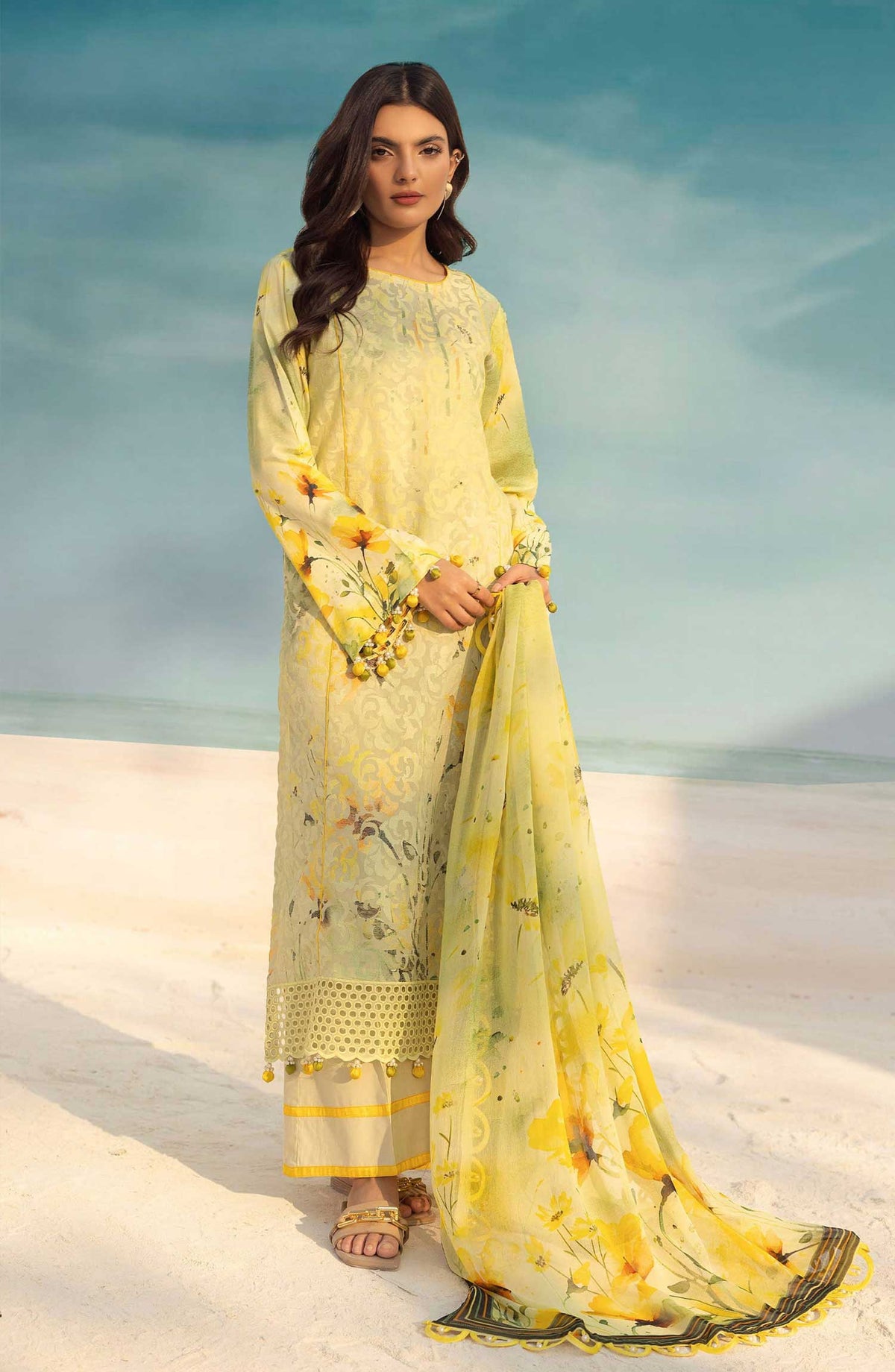 Mahees Rang e Bahar by Riaz Arts Chikankari Lawn Unstitched 3 Piece - D-07 - RA25MCL - Mustard - Summer Collection