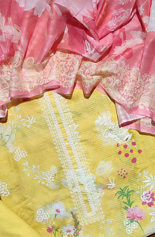 Dhagakari Unstitched Embroidered Lawn 3 Pcs Collection - Design-07