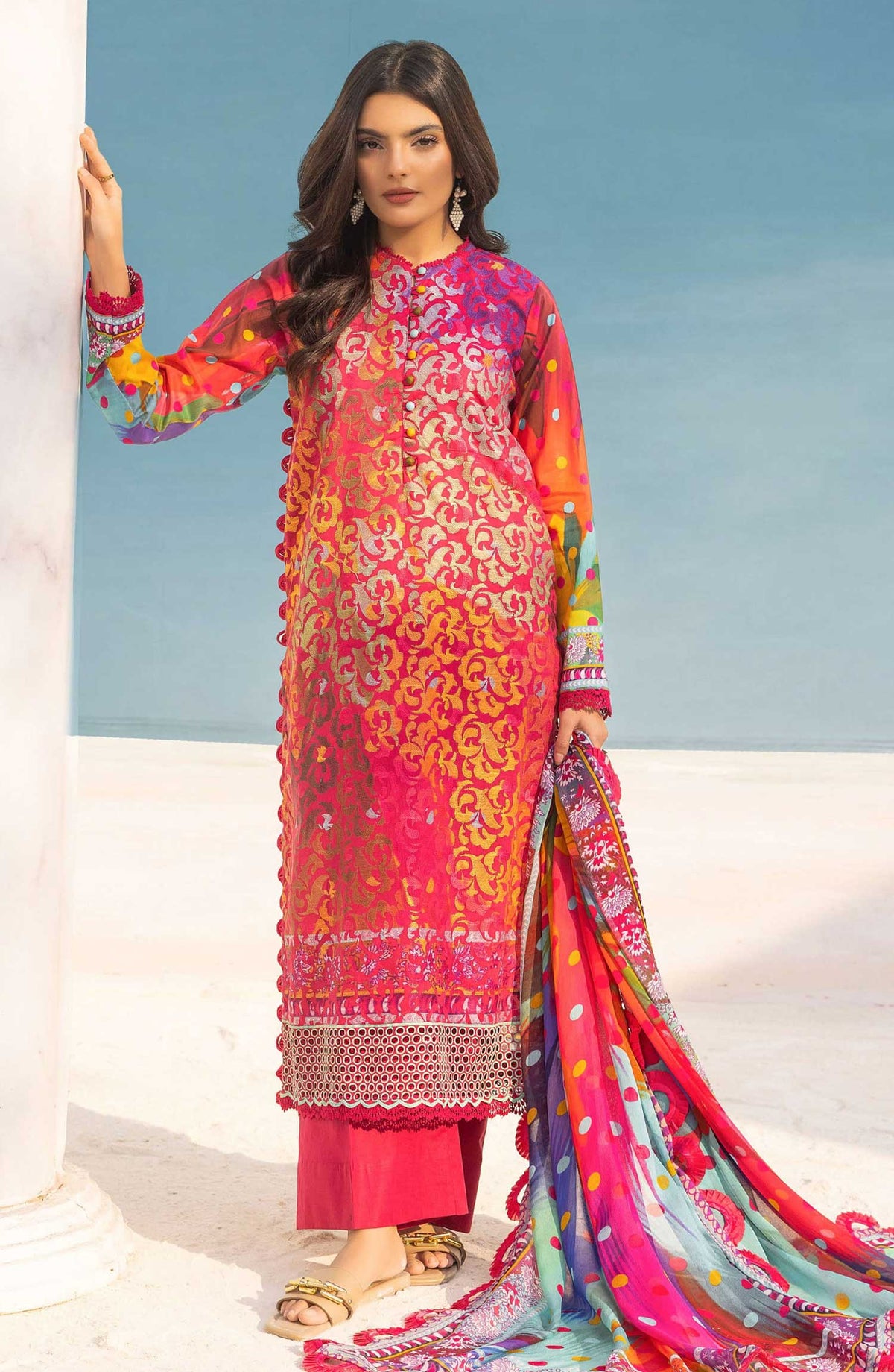 Mahees Rang e Bahar by Riaz Arts Chikankari Lawn Unstitched 3 Piece - D-08 - RA25MCL - Light Blue - Summer Collection