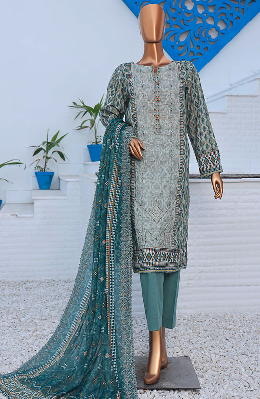 HZ Textile Embroidered Lawn Unstitched 3 Piece Suit - D-08 - HZ25PELV2 - Blue - Summer Collection