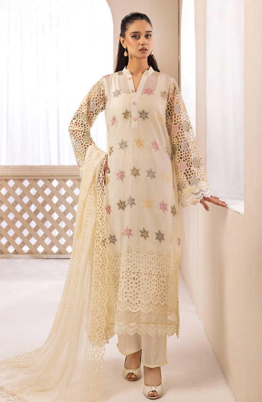Mahees Madiha by Riaz Arts Embroidered Lawn Unstitched 3 Piece - D-08 - RA25MM - White - Summer Collection