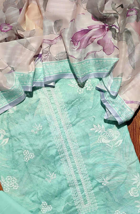 Dhagakari Unstitched Embroidered Lawn 3 Pcs Collection - Design-08
