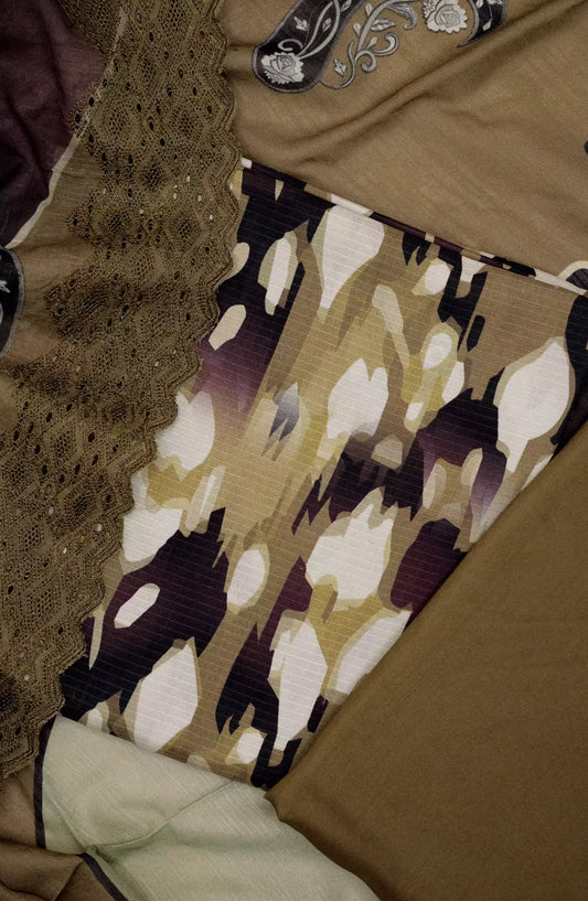 Printkari Unstitch Printed Viscose Collection with Emb Slub Voile Dupatta - Design 09