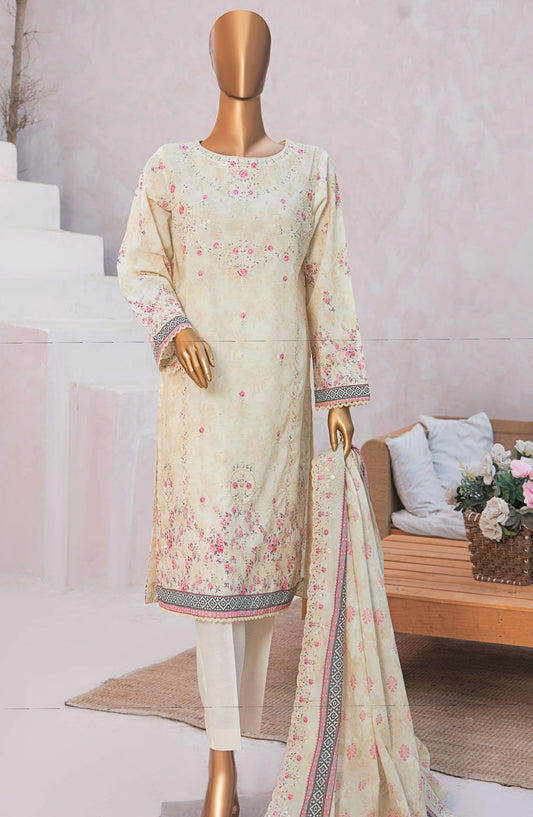 HZ Textile Embroidered Lawn Unstitched 3 Piece Suit - D-09 - HZ25PELV2 - Off White - Summer Collection