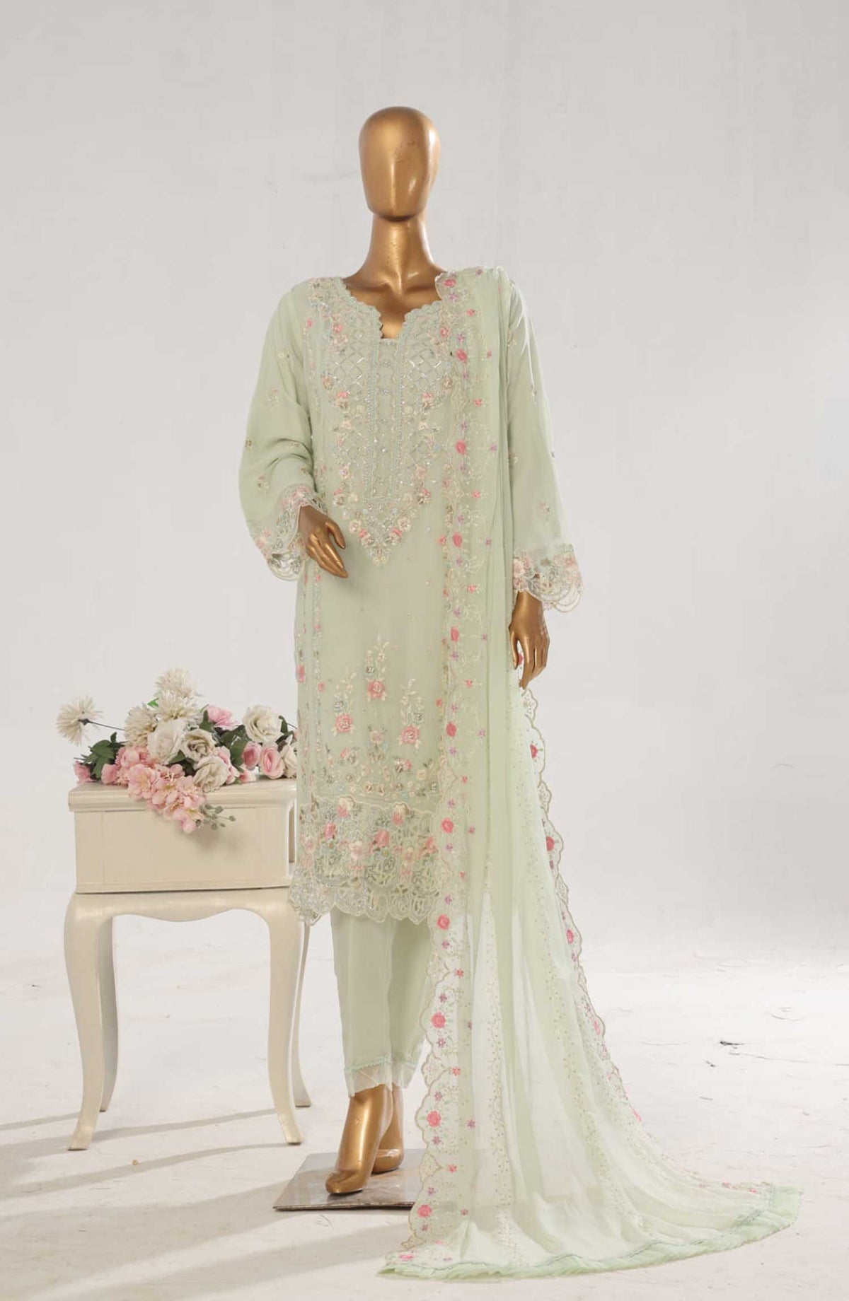 Bin Saeed Embroidered Chiffon Unstitched 3 Piece - D-09 - BS25EC - Green - Festive Collection