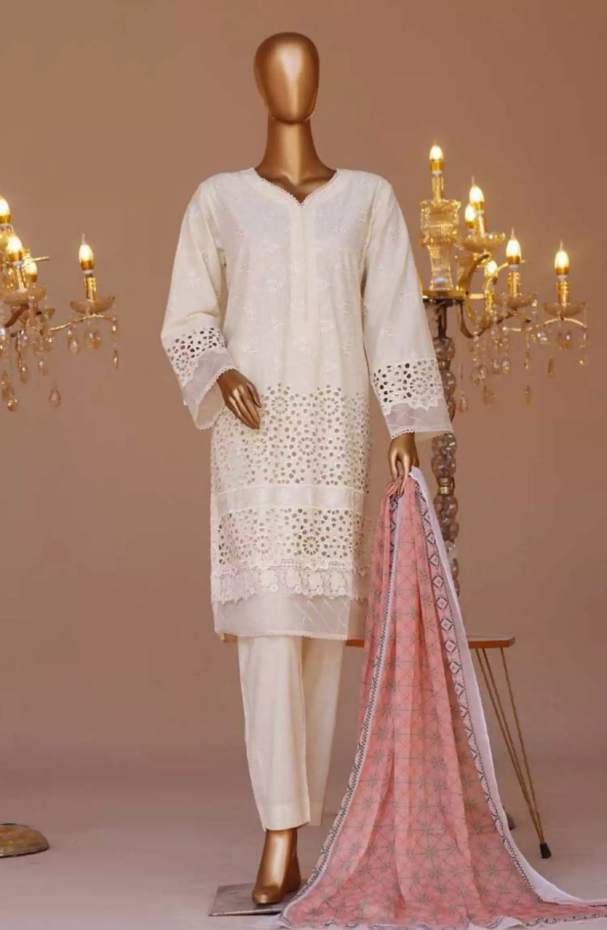 Bin Saeed Cotton Luxury Embroidered with Chiffon Dupatta 3pc Collection - Design 09