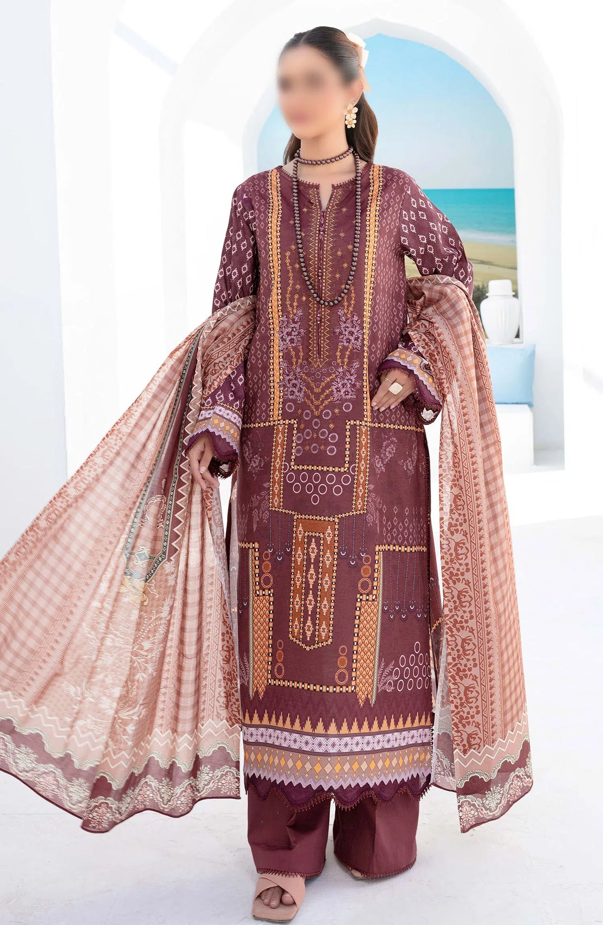 Saira Bano Printed Embroidered Lawn Collection - Design 09