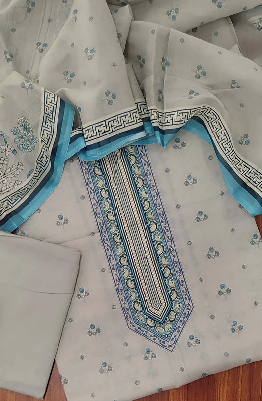 Printed Lawn 3Pcs with Voile Dupatta Collection - -Design-10