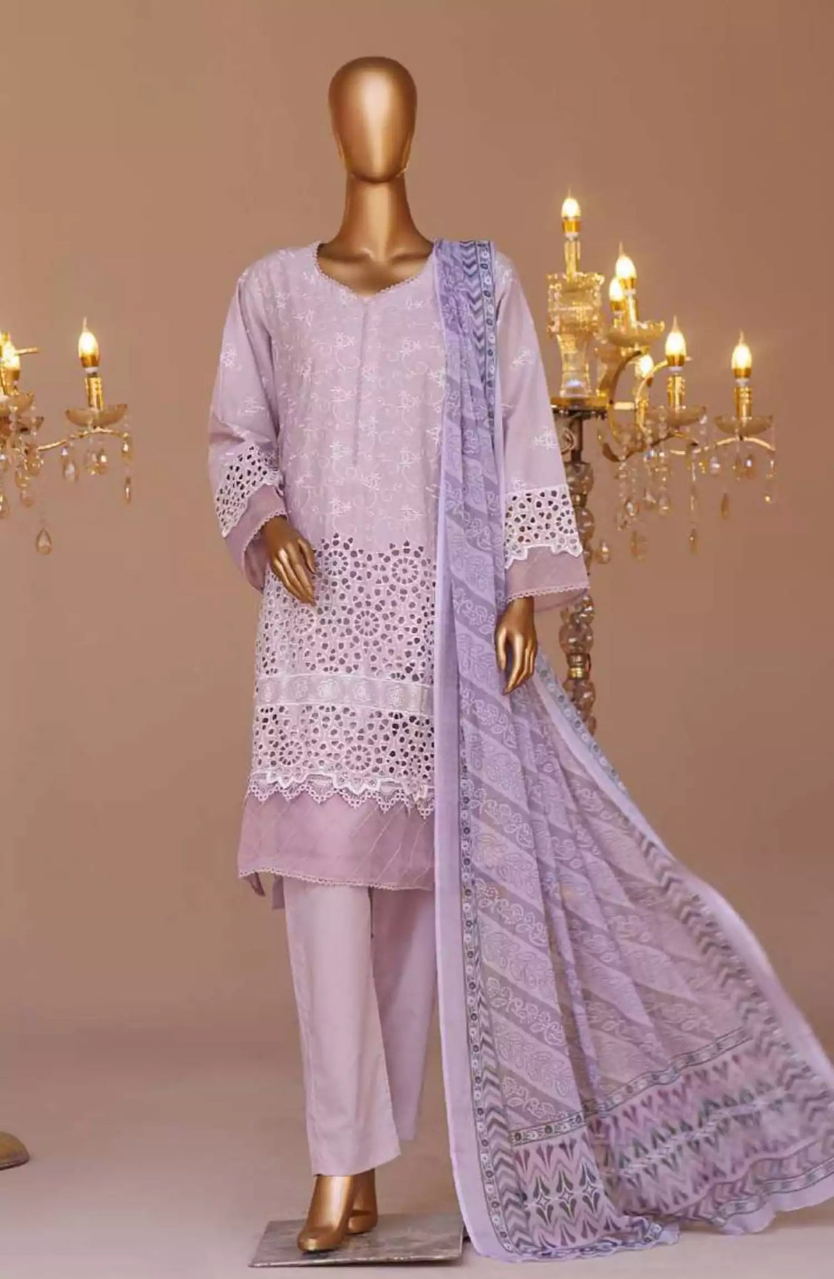 Bin Saeed Cotton Luxury Embroidered with Chiffon Dupatta 3pc Collection - Design 10