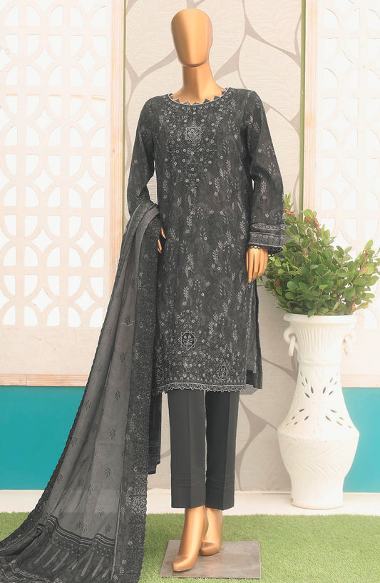 HZ Textile Embroidered Lawn Unstitched 3 Piece Suit - D-10 - HZ25PELV2 - Black - Summer Collection