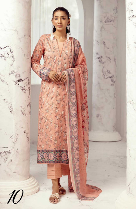 Mahees Hoorain by Riaz Arts Embroidered Lawn Unstitched 3 Piece - D-10 - RA25MH - Peach - Summer Collection