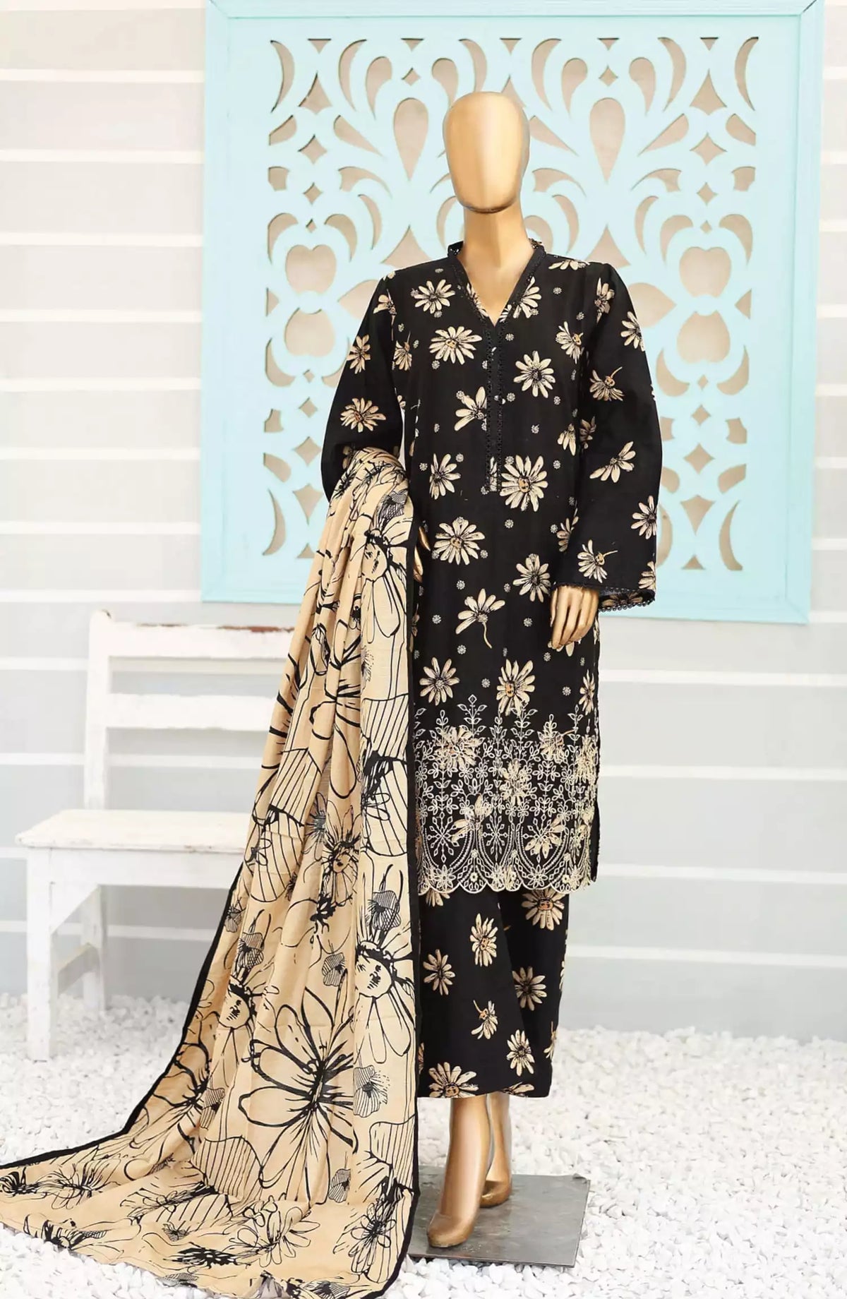 Bin Saeed Exclusive RTW Chikankari Embroidered Khaddar Collection - Design 10