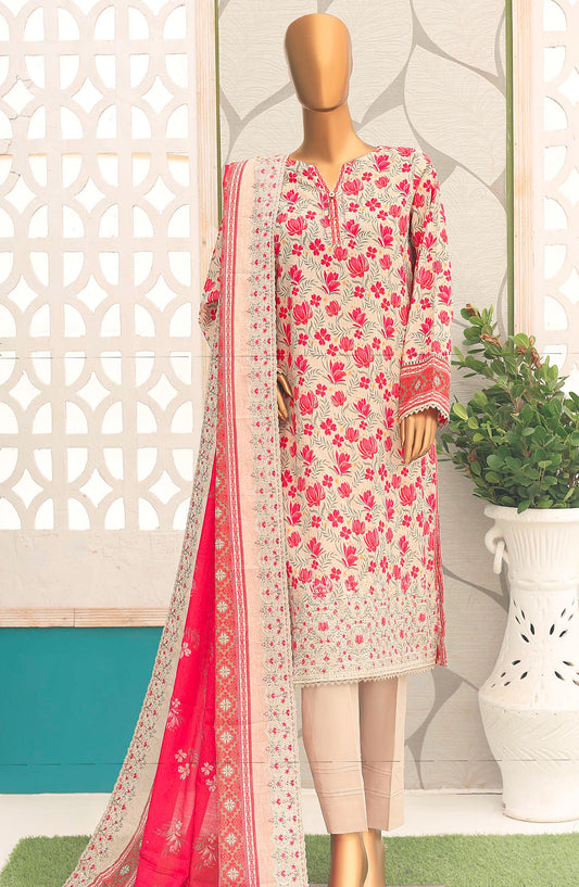 HZ Textile Embroidered Lawn Unstitched 3 Piece Suit - D-12 - HZ25PELV2 - White - Summer Collection