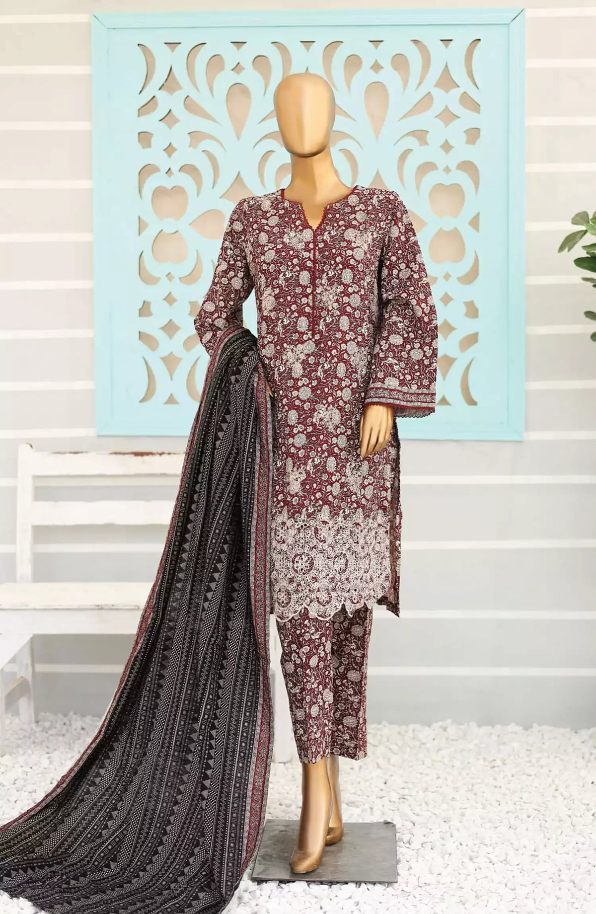 Bin Saeed Exclusive RTW Chikankari Embroidered Khaddar Collection - Design 12
