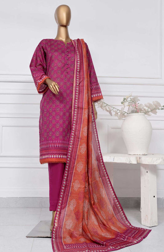 Sadabahar Printed Lawn Stitched 3 Piece - D-13 - SBD25PL - Hot Pink - Summer Collection