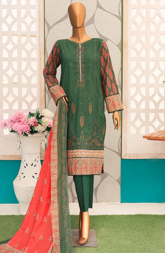 HZ Textile Embroidered Lawn Unstitched 3 Piece Suit - D-13 - HZ25PELV2 - Green - Summer Collection