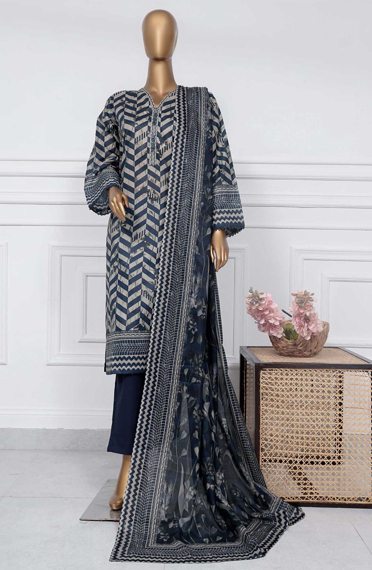 Sadabahar Printed Lawn Stitched 3 Piece - D-15 - SBD25PL - Blue - Summer Collection