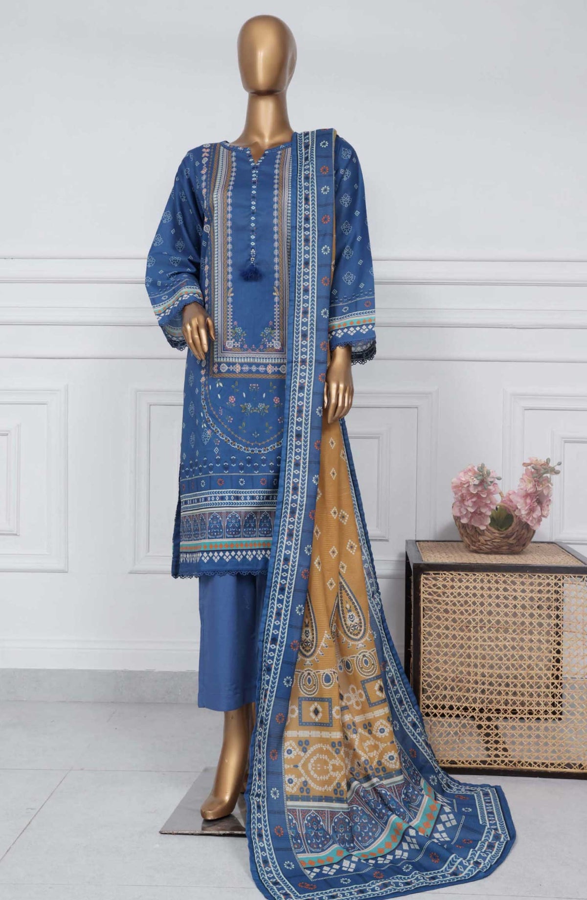 Sadabahar Printed Lawn Stitched 3 Piece - D-19 - SBD25PL - Blue - Summer Collection