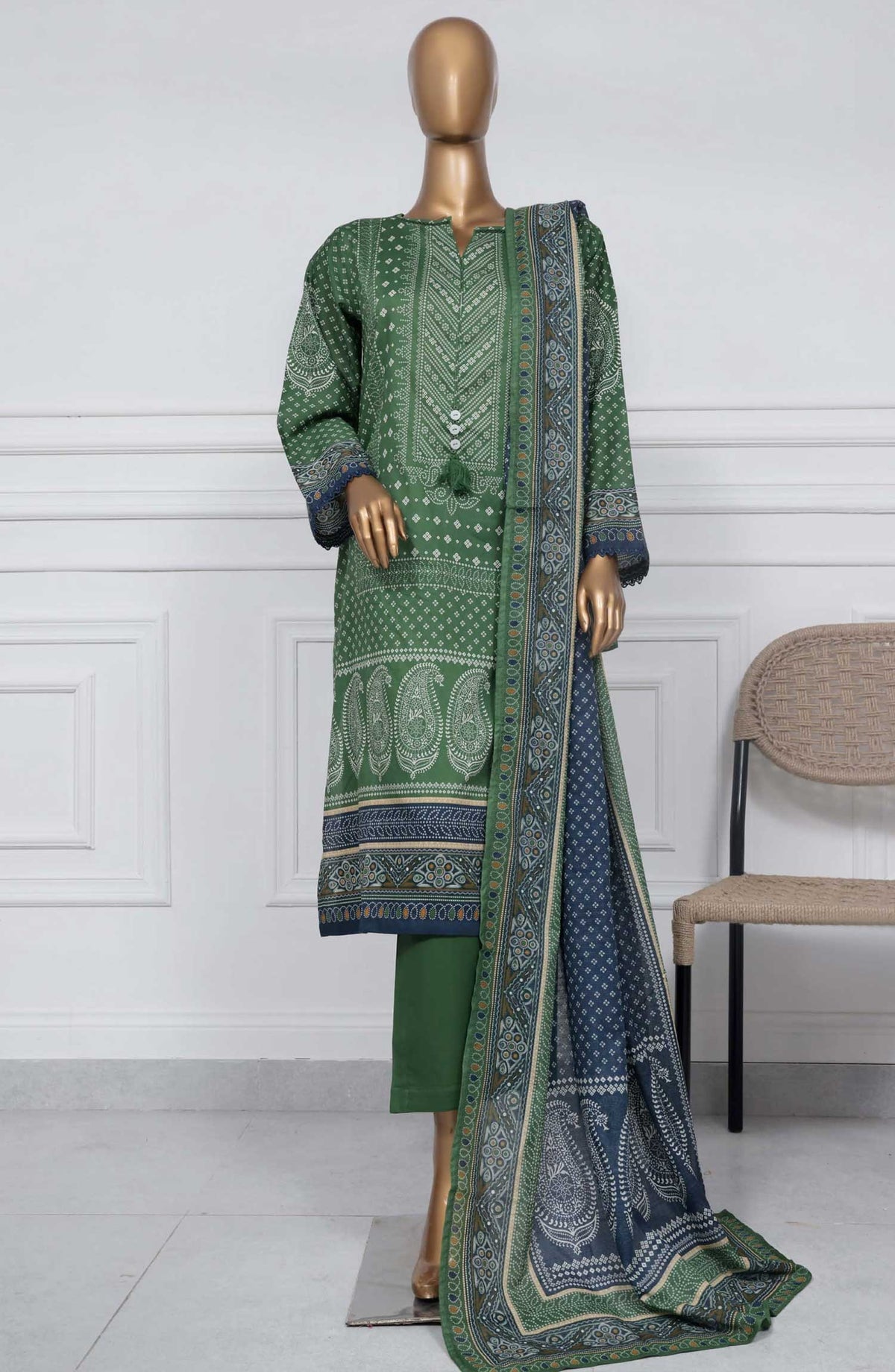 Sadabahar Printed Lawn Stitched 3 Piece - D-21 - SBD25PL - Bottle Green - Summer Collection
