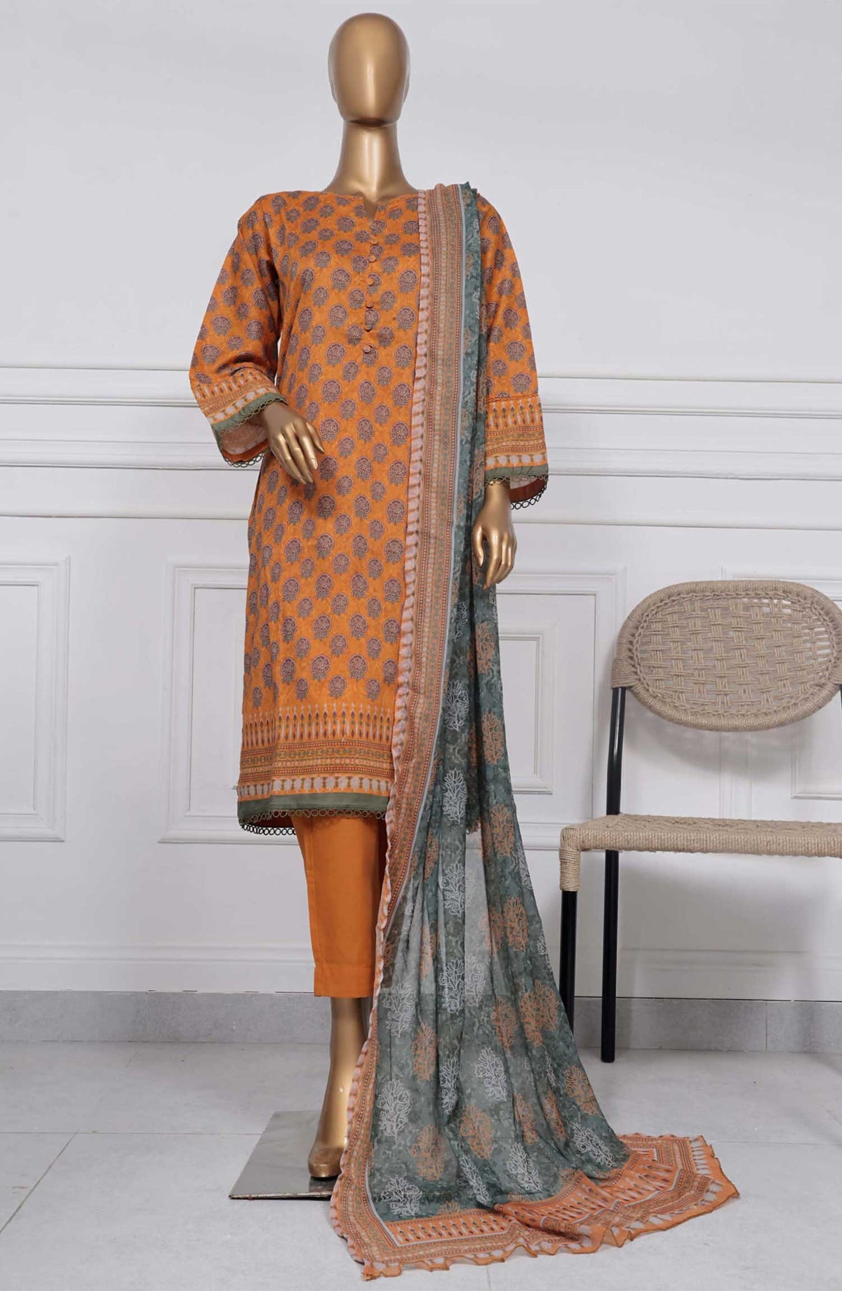 Sadabahar Printed Lawn Stitched 3 Piece - D-23 - SBD25PL - Orange - Summer Collection